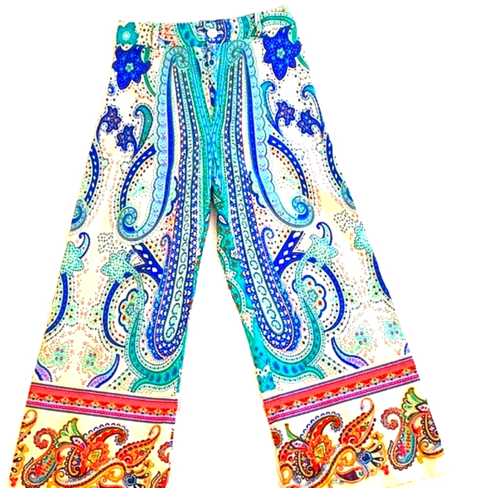Zara Blue and Green Wide Leg Pants